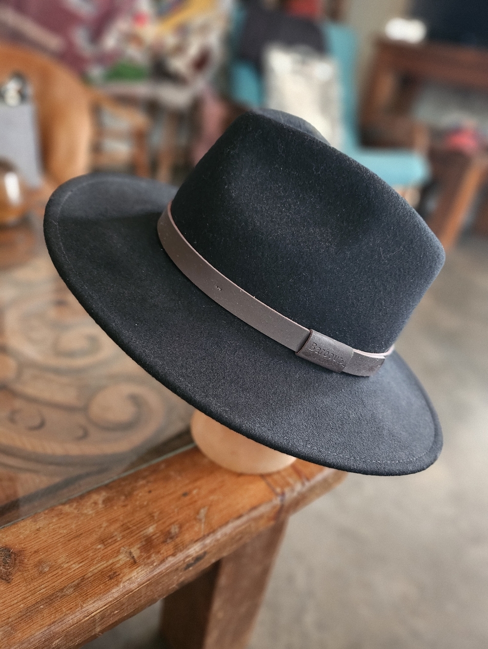 Barbour Crushable 100% Black Felt Wool Bushman 3" Brim Hat Large